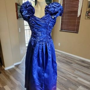 Vintage 80’s Blue Ombre Purple off shoulder Prom Dress Glam Rock Puffed sleeves